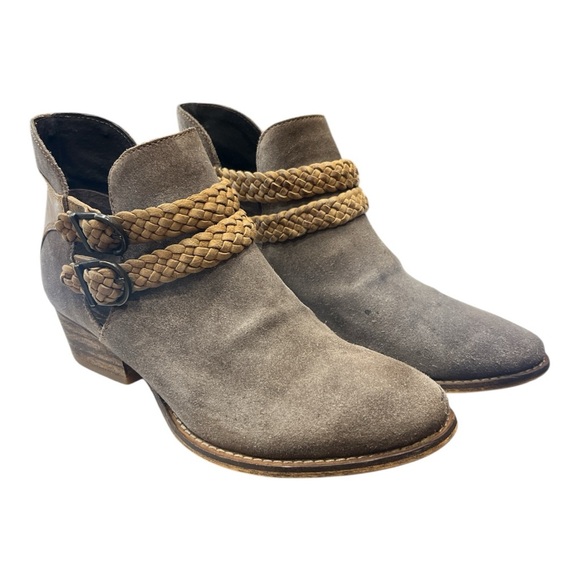 Rebels by Anthropologie Tan Calista Woven Strap Suede Ankle Boots Sz 9 - Picture 1 of 11